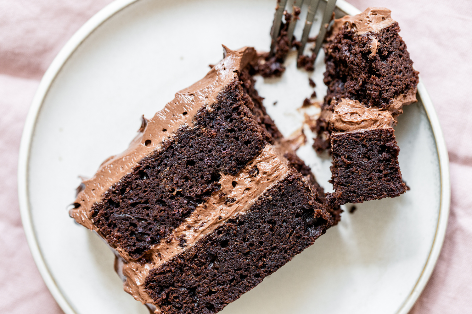a slice of rich, moist chocolate cake