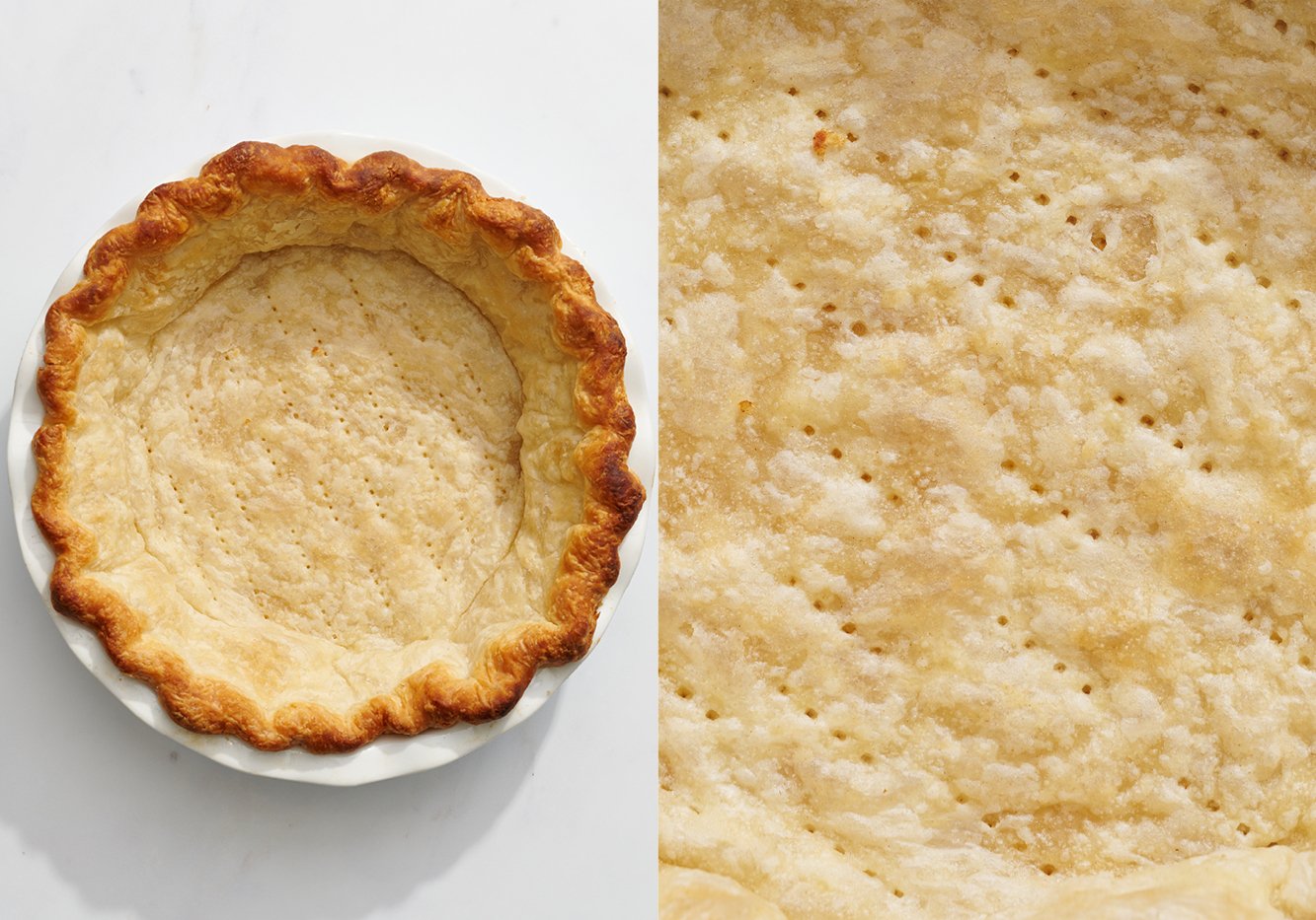 pie crust baked in a ceramic pie pan