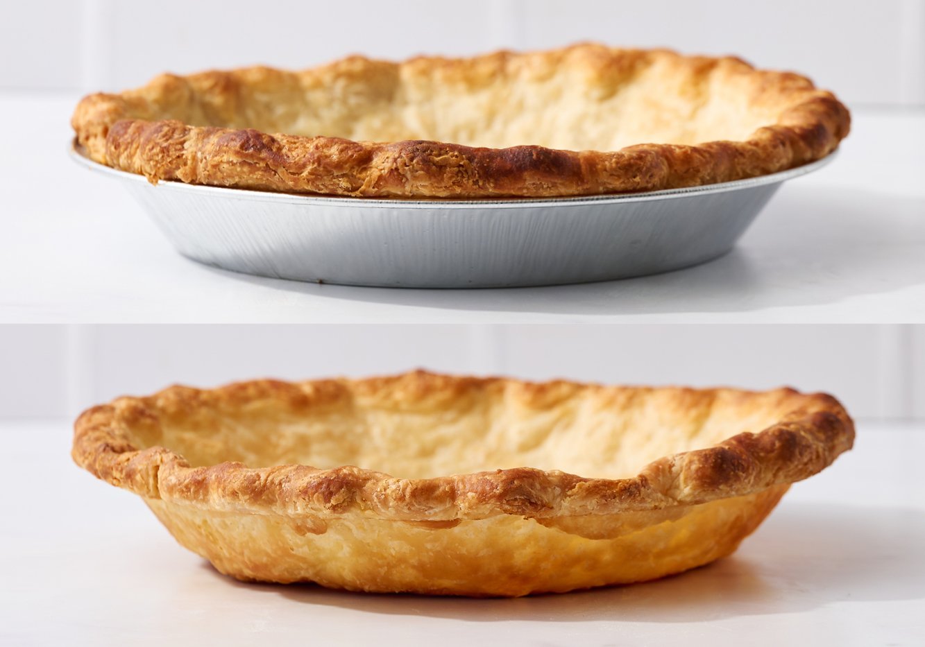 pie crust baked in a disposable pie pan