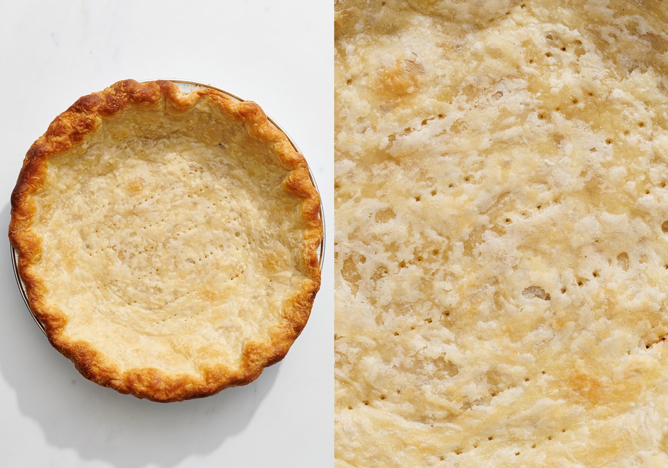 pie crust baked in a disposable pie pan