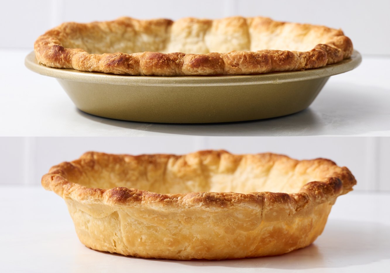 pie crust baked in a metal pie pan