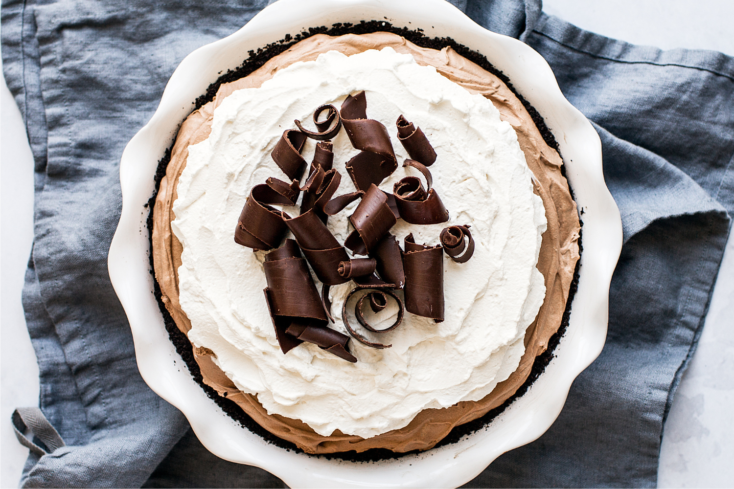 the whole French silk pie with chocolate curls on top.