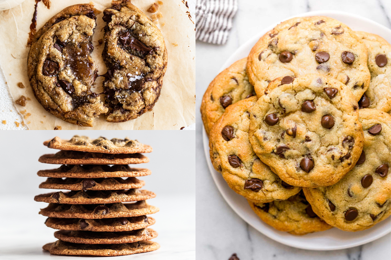 three different types of chocolate chip Christmas cookie recipes.