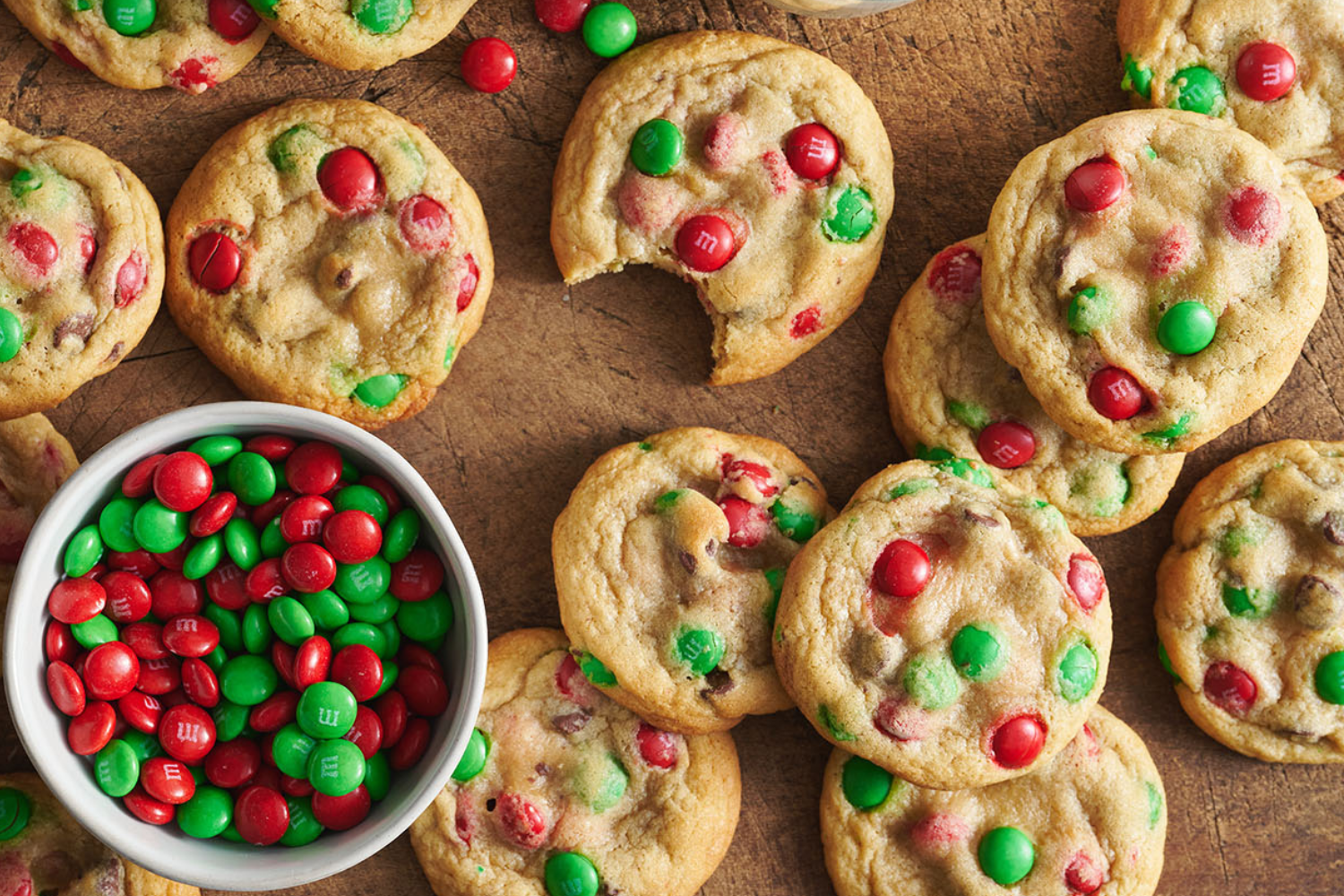 soft and chewy M&Ms studded Christmas cookies.