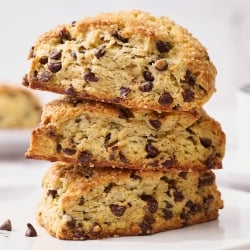 stack of three homemade chocolate chip scones