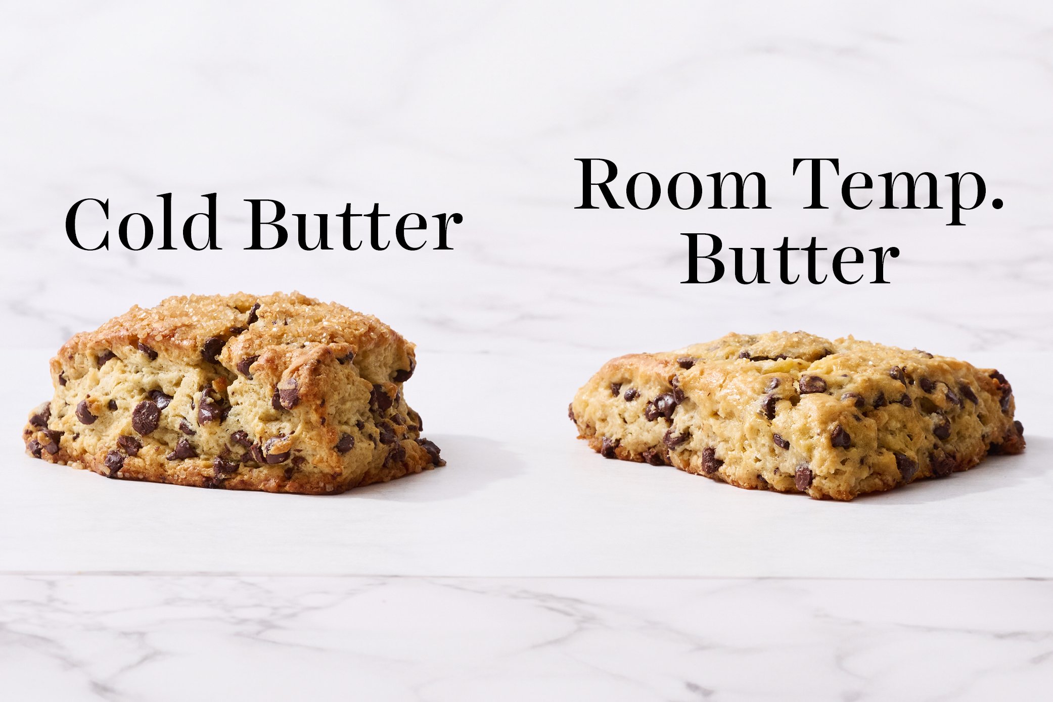 comparison of scone made with cold butter vs. room temperature butter