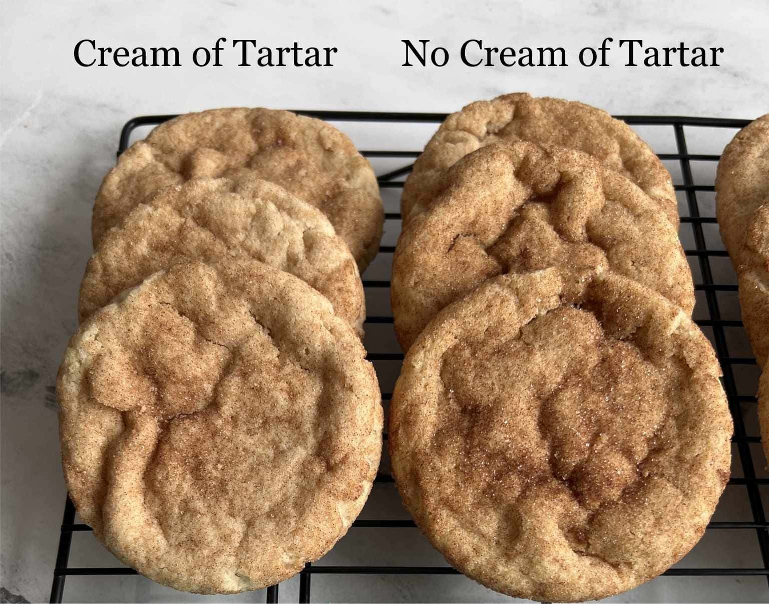 Comparing Snickerdoodles made with cream of tartar vs. those made without