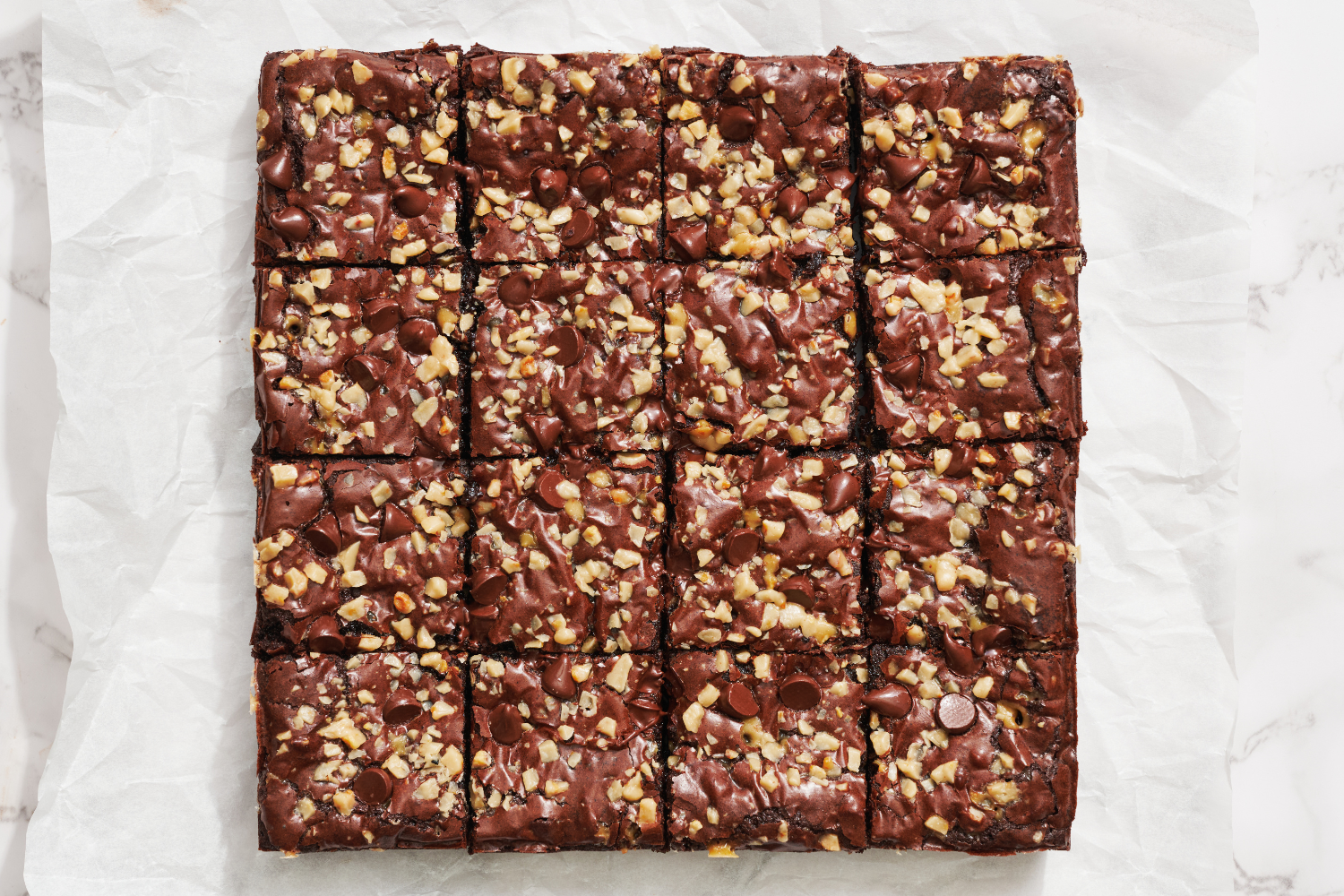 perfectly sliced toffee brownies, ready to serve.