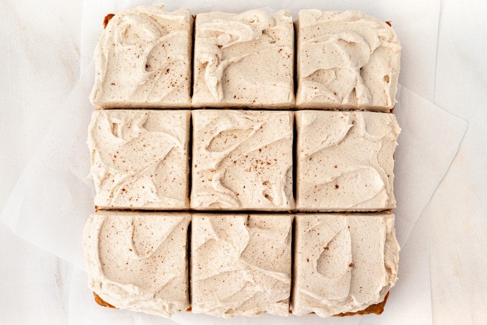 frosted pumpkin bars sliced