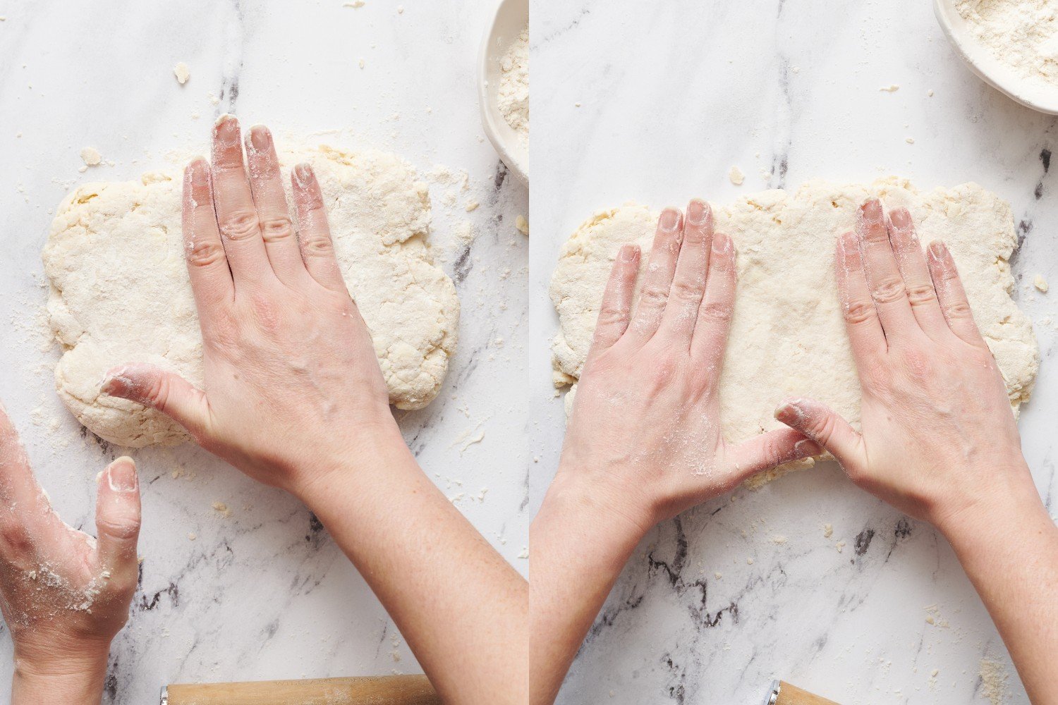 dough being gently shaped by hand.