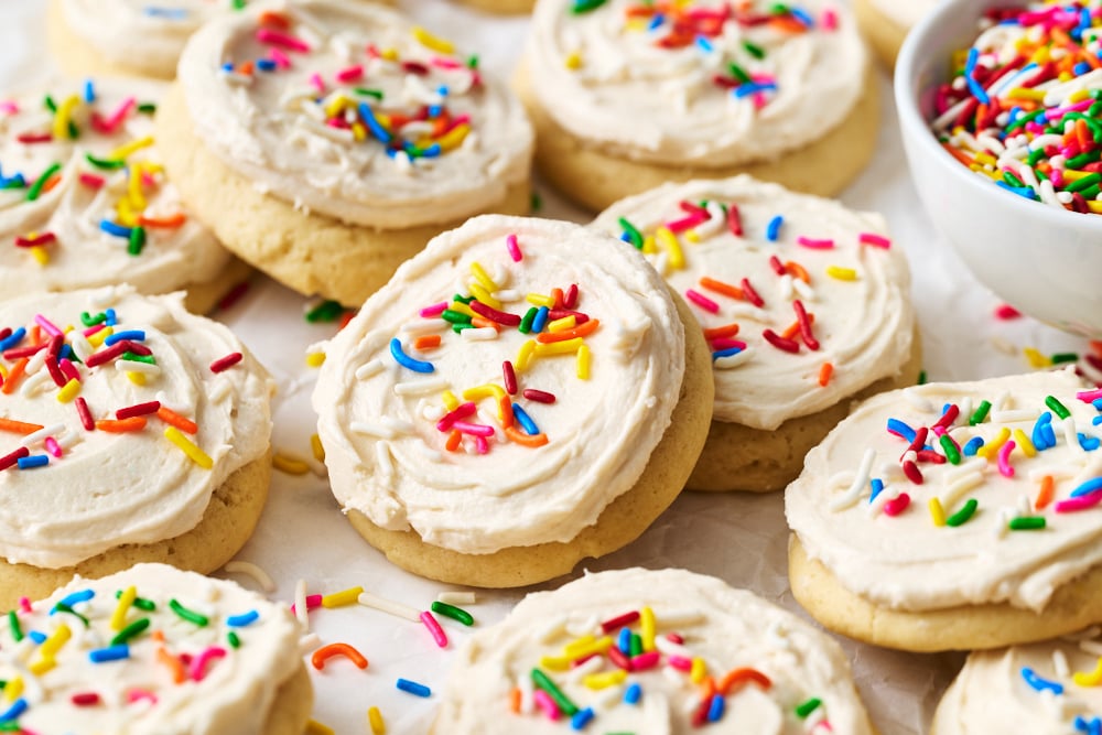 several iced Lofthouse Cookies with sprinkles. 