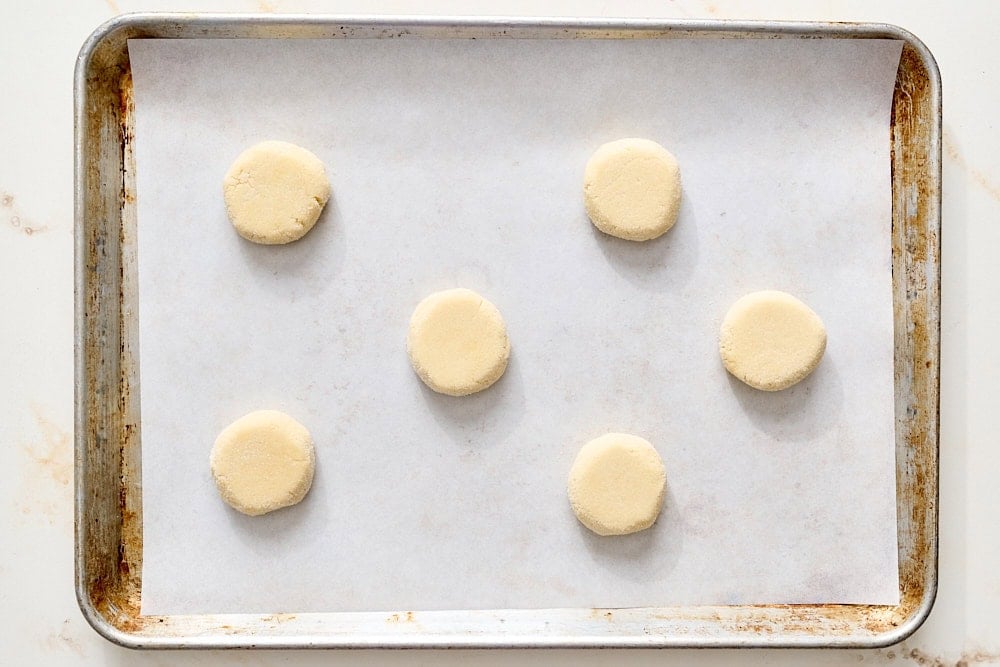 overhead view of sugar cookie dough before baking