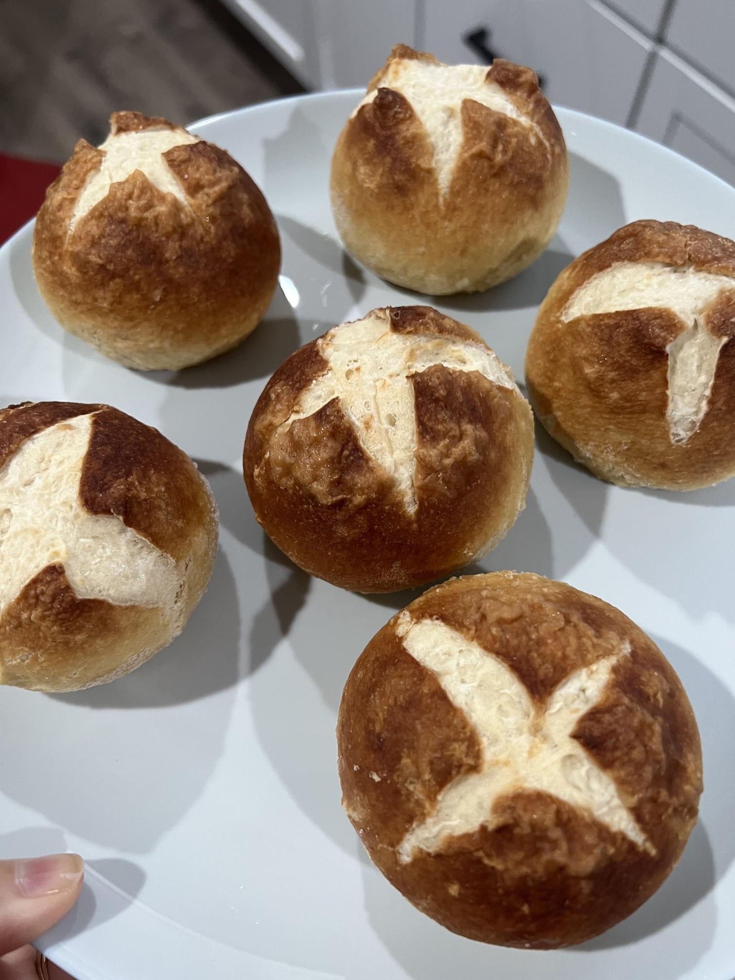 plate of reheated pretzel buns from testing