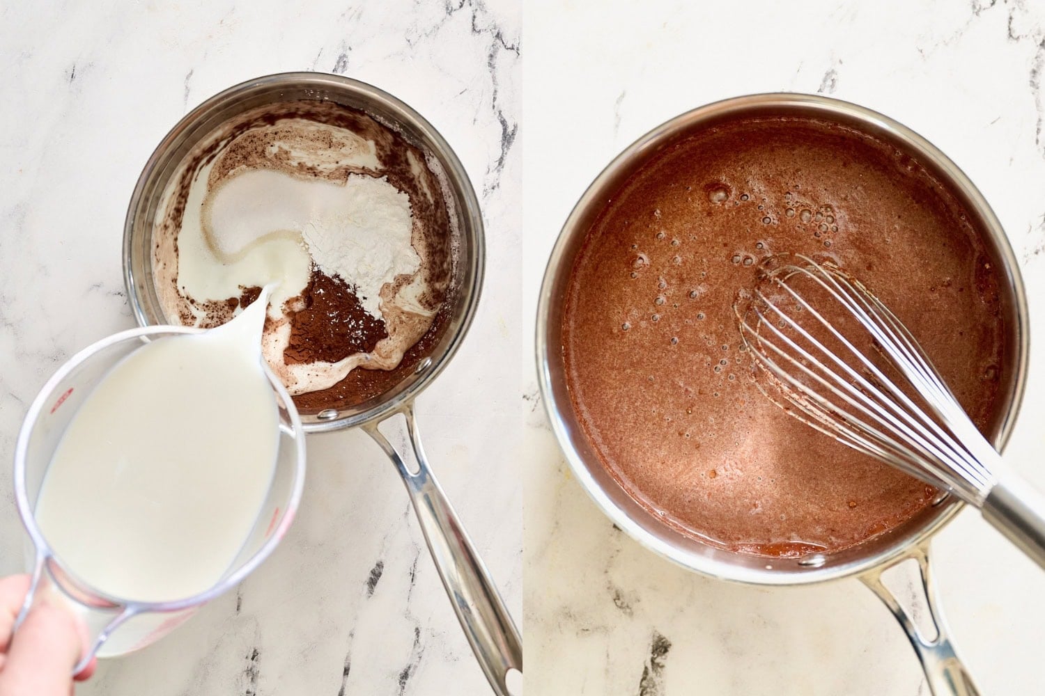 whisking together the filling ingredients inside a stainless steel saucepan