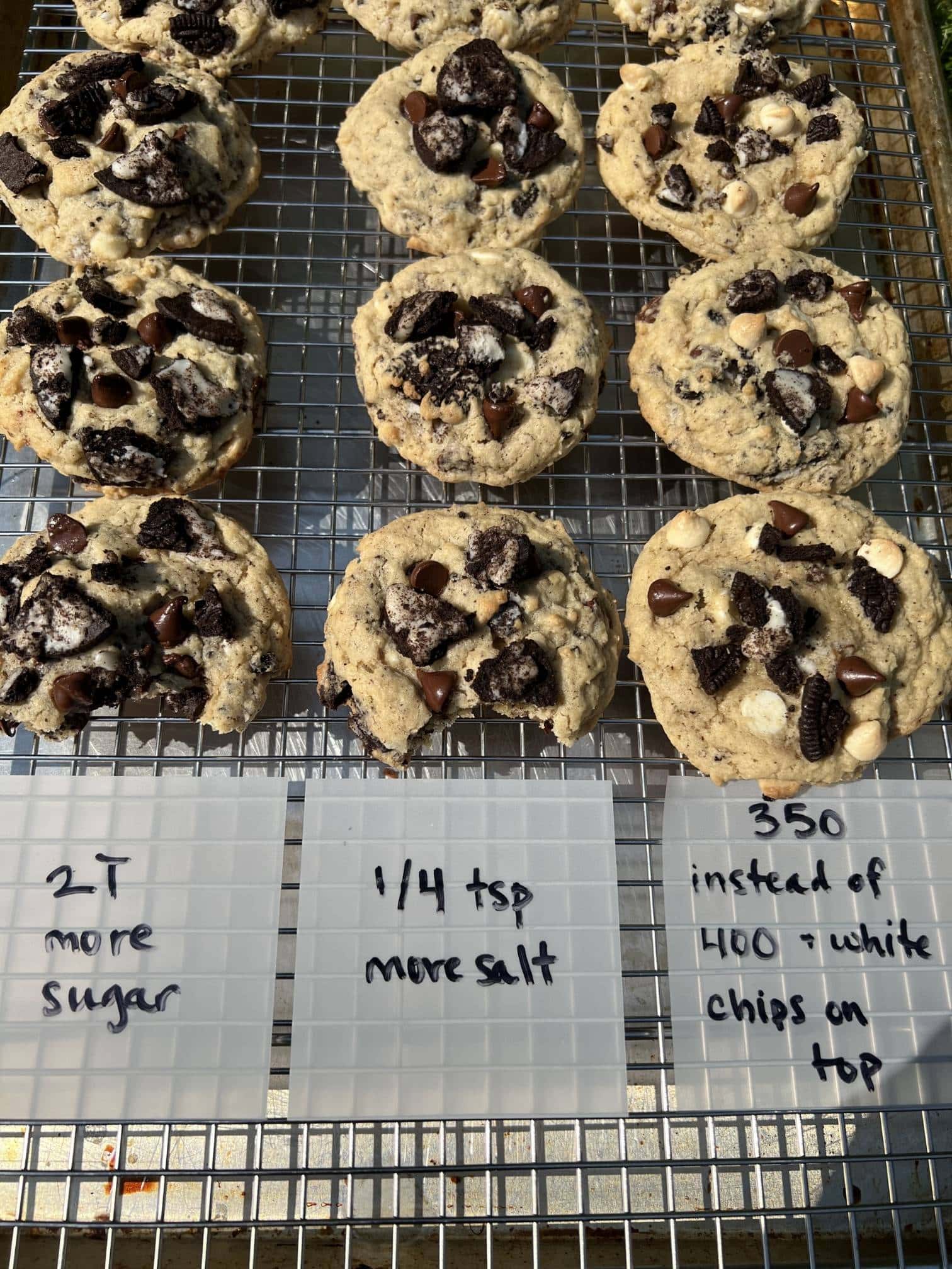 iPhone test kitchen photo of three batches of failed cookies