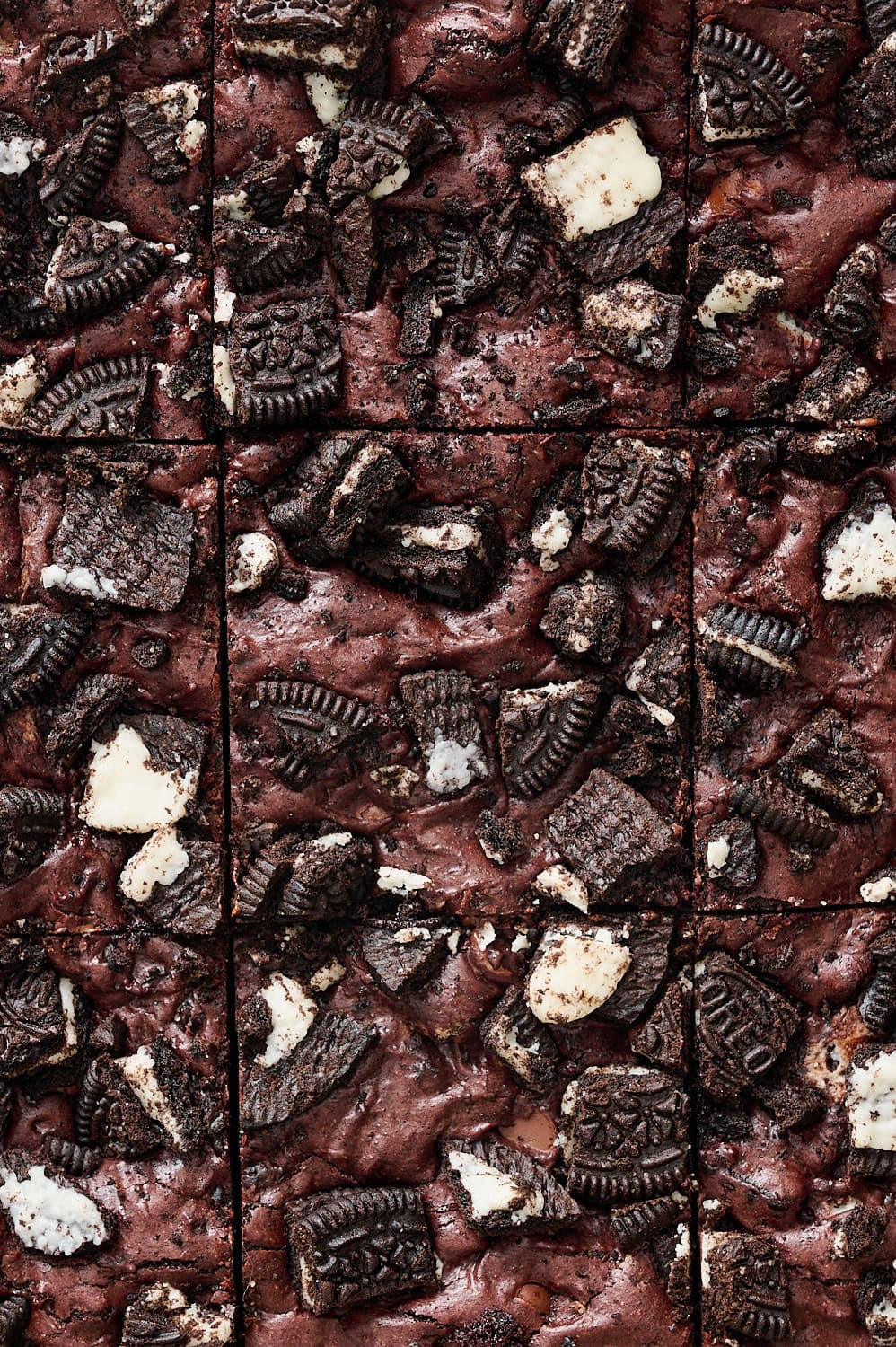 overhead of Oreo Brownies sliced